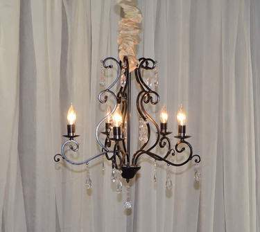 5 Light Black Iron & Crystal Chandelier