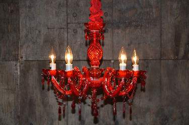 5 Light Ruby Crystal Chandelier