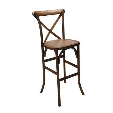 Antique Wood Farm X-Back Barstool
